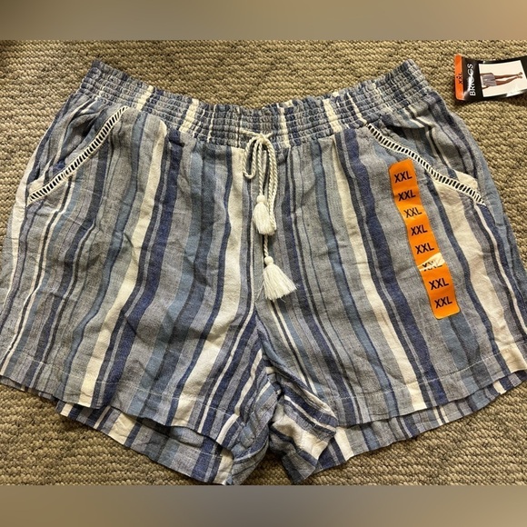 Briggs New York Pants - Briggs linen blend lightweight shorts pocket front tassel nautical blue